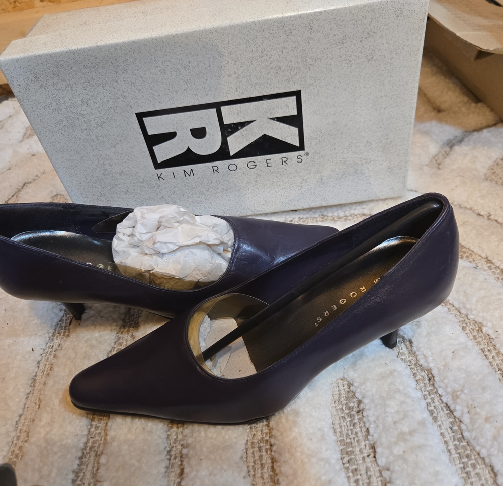 Kim Rogers Dark Purple Pointed Toe Kitten Heel Pumps